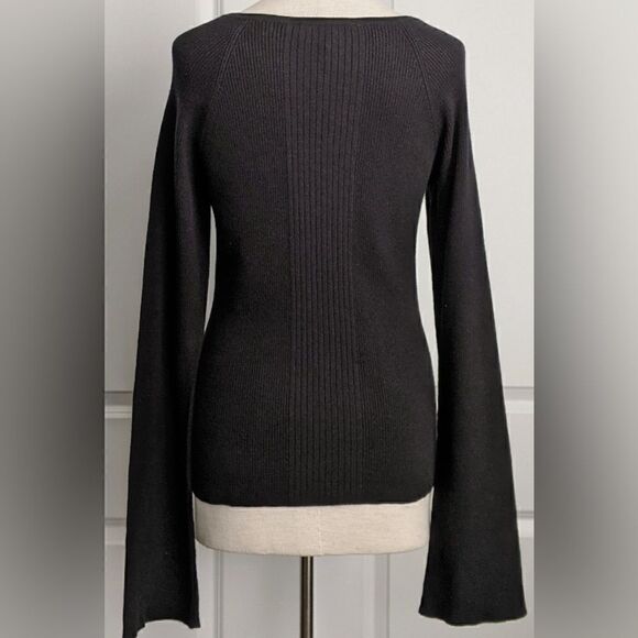 Frame NWT Silk Blend Bell Sleeve Square Neck Rib Knit Fitted Black S MSRP $278 - Picture 6 of 8